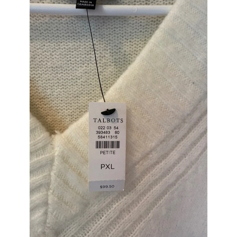 New Talbots Ivory Wool Blend V-Neck $100 Pullover Sweater PXL KH7249 07/25